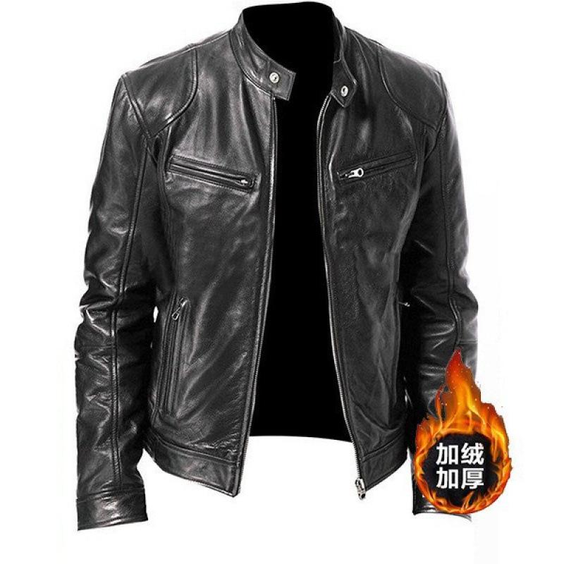 European and American men's clothing men's leather jacket male teen stand-up collar punk men's locomotive leather jacket plus logo