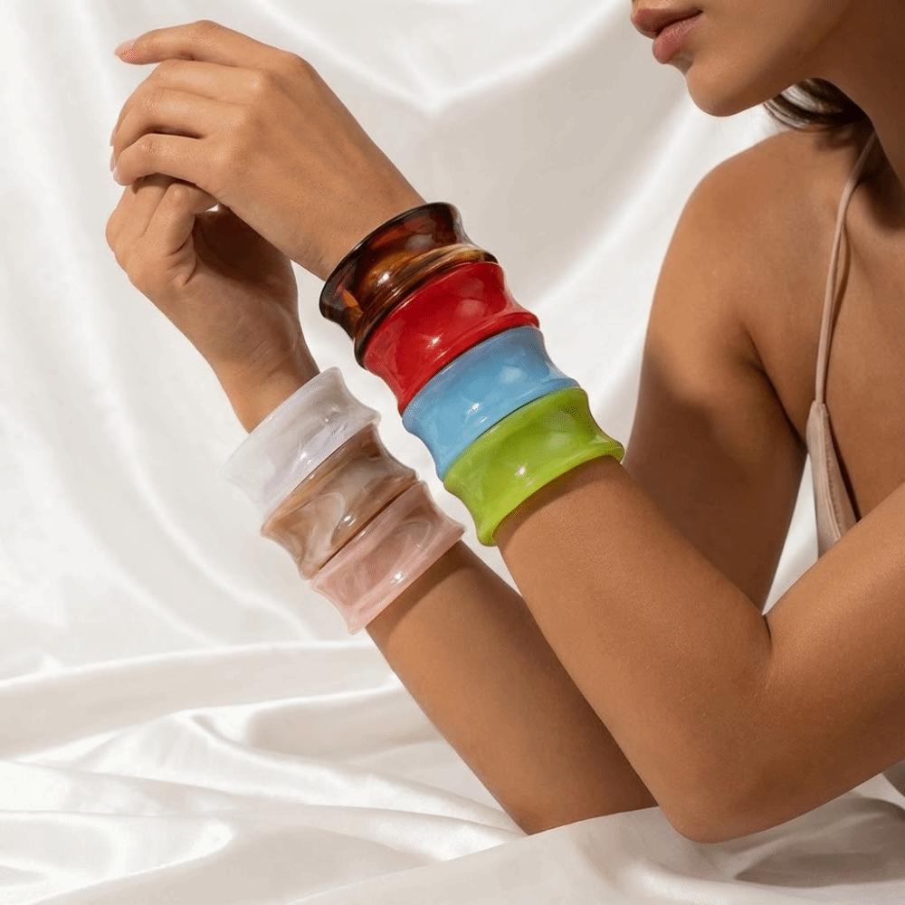 Marbled Wide-Surface Bracelets Chunky Geometric Cuff Bracelet New Acrylic Open Bangles Women