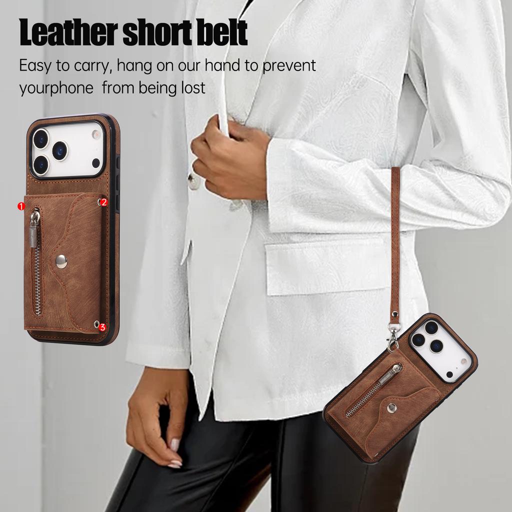 Business Zipper Cards Solt Wallet Leather Case For iPhone 17 Pro Max 16 Plus 15 14 13 12 11 17air 16E Bag Pocket Kickstand Cover