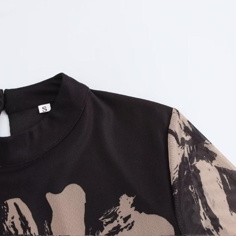 Kaslead New Arrival Women's Clothing Fashion Style Fashion Minimalist Flare Sleeve Silm Print Long Dress