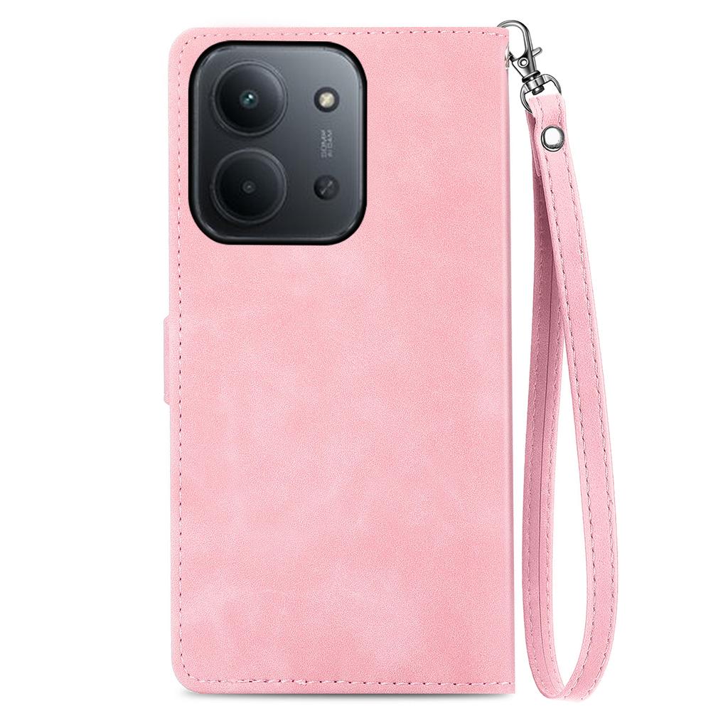 Pro Xiaomi Redmi 15C 4G (Globální) (171 mm)/Poco C85 4G (171 mm) Peněženkové pouzdro na zip s popruhem Květinový potisk Kryt na telefon z PU kůže
