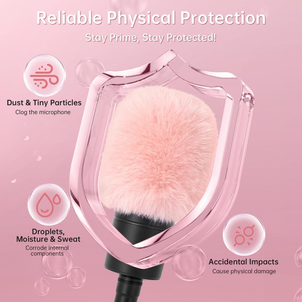 PhantAccy Pop Filter Wind Screen for Audio-Technica AT-2020 AT-2035 AT-2040 AT-2050 ATR2500 ATR2500X AT-4040 Microphones Pink Fur Noise Reduction