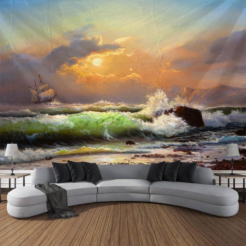 Beach Sunset Scenery Tapestry Wall Hanging Bohemian Calico Tapestry Home Wall Decor Bedroom Decor