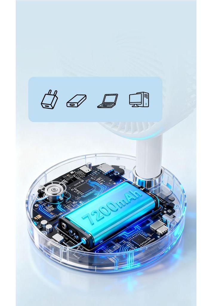 Retractable Oscillating Fan: Rechargeable, Height-Adjustable, Foldable for Home, Office, Desk, or Outdoor Use.