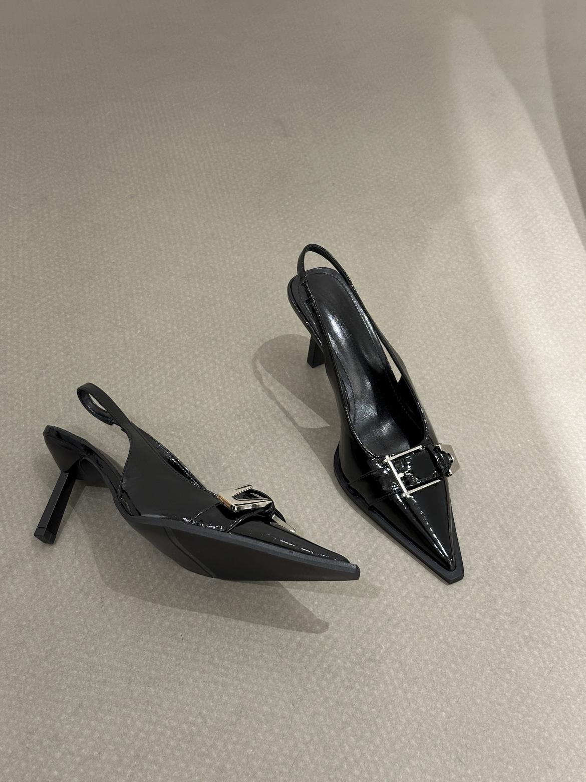 

Французский острый носок тонкий темперамент высокие каблуки тонкий каблук пряжка сумка голова сандалии женские лето 2025 новый элегантный 35 чёрный