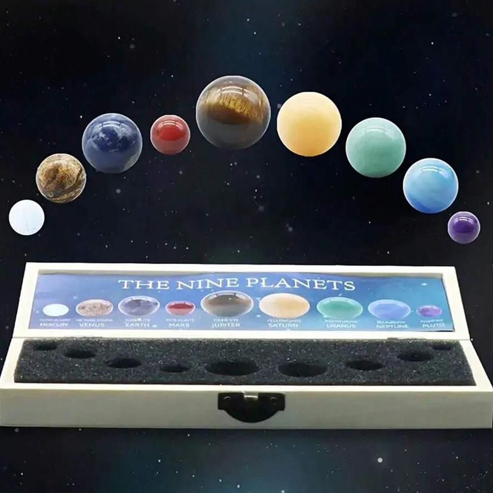 Solar System Natural Crystal Gemstones Set 9 Planets Sphere Ball Stone Galaxy Model Ornaments Gift Home Office Decor