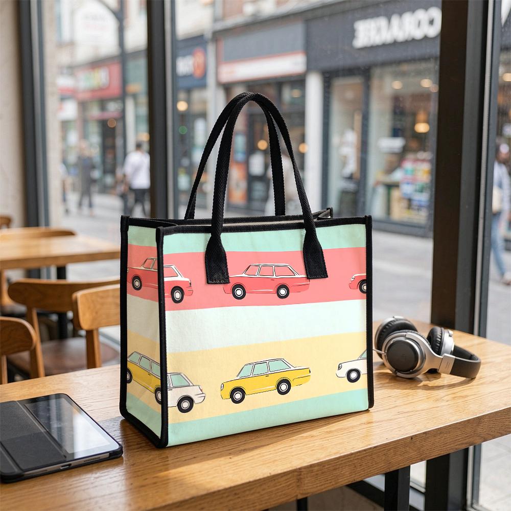Cute Cartoon Car Print Tote Bag Casual Portable Daily Carry Handbag