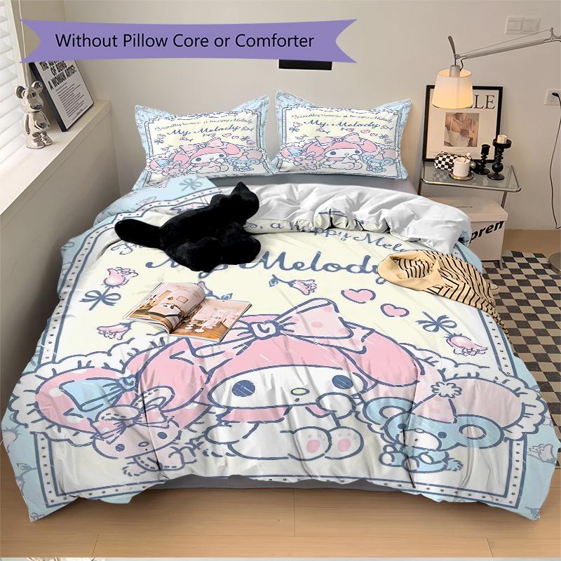 3-teiliges entzückendes My Melody Bettwäsche-Set, Enthält 1 Bettbezug und 2 Kissenbezüge, Ohne Füllung, Weich und Bequem für das Schlafzimmer Zuhause S016
