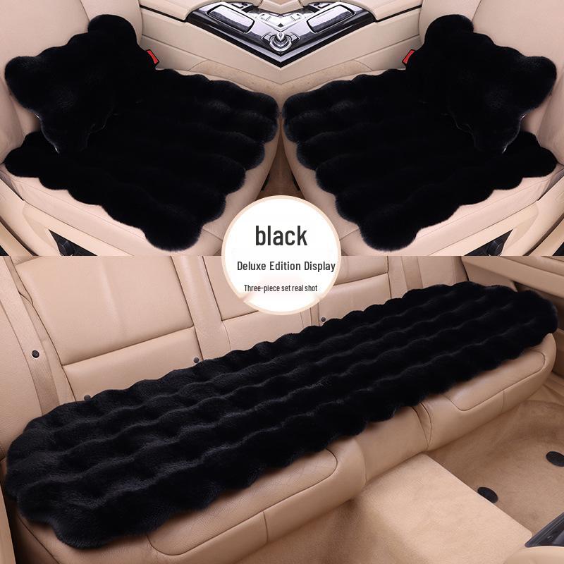 Universal Winter Car Seat Cushion Set - Thickened Fleece with Faux Rabbit Fur, Warm & Plush