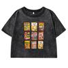 Retro Fun Snack Printing T-Shirt Female Washed Summer Tee Shirts Cotton Short Sleeve Slim Comfortable T Shirt For