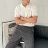 Summer Men Lapel V-neck Knitting Tops Short Sleeve Solid Color Loose Fit