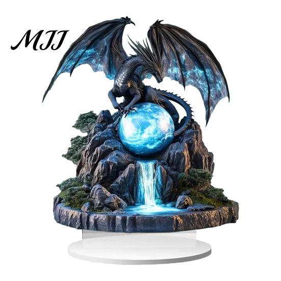 Acrylic Dragon Ornaments Fantasy Statue, Gothic Tabletop Figurine, Mythical Theme Room Decor Desktop Ornament for Office Bedroom Gaming Durable