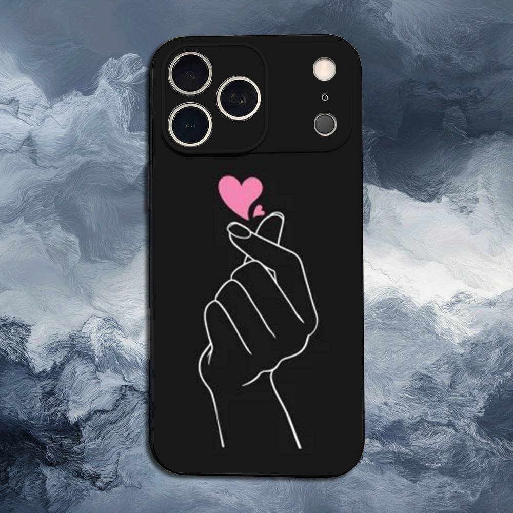 Lovely Hand Heart Case For iPhone 12,14,15,16,11,17,13,X,Mini,SE,XS,Plus,Pro,Max,8,7,XR,Soft Silicone Black