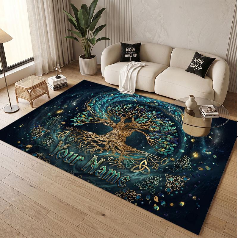 Tree of Life Theme Soft Crystal Velvet Rug Custom Name & Text Print Non Slip Floor Rug for Bedroom Living Room