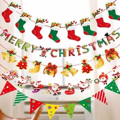 FestiveChristmas Hanging Banner Xmas Party Santa Claus Elk Decor