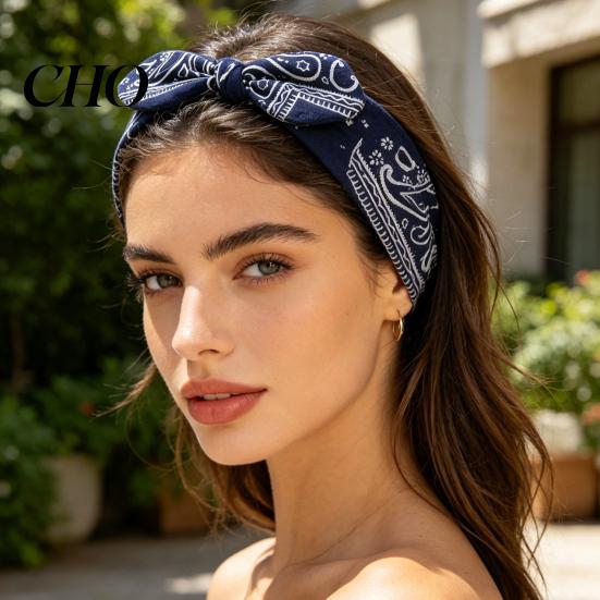 Paisley Pattern Headwrap Elastic Headband Rabbit Ear Knot Design Hair Wrap Comfortable Secure Fit Wave Boosting Compression Band Curl Maintenance