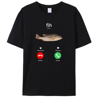 Fih Calling Remind Me Message Decline Accept Phone Call Fish Women Men's Cotton T-Shirt Crewneck Tee Tops Novelty Gifts