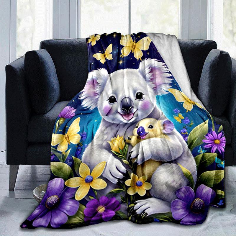 1pc Koala Printing Lightweight Flannel Blanket, Comfortable and Warm Blanket,  Sofa Bed and Couch Office, Suitable for Gift Blankets