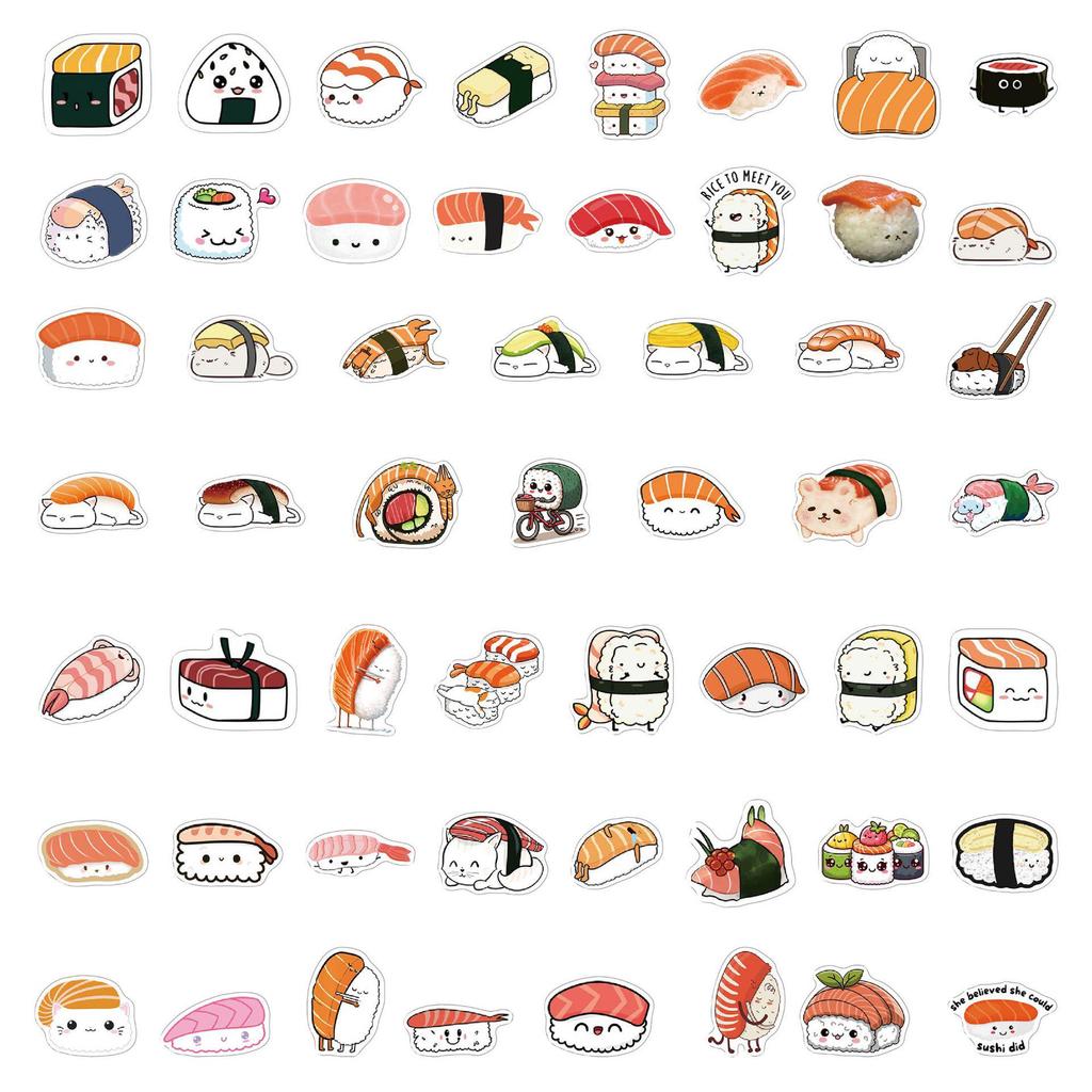 50 Blätter - Glänzende japanische Sushi-Cartoon-Aufkleber für DIY-Handyhüllen, Gepäck und Wasserkocher