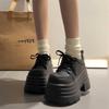 Black Small Man Heightened Platform Big Head Lace-up Small Leather Shoes Women's 2025 Autumn New College Style Muffin Single Shoes