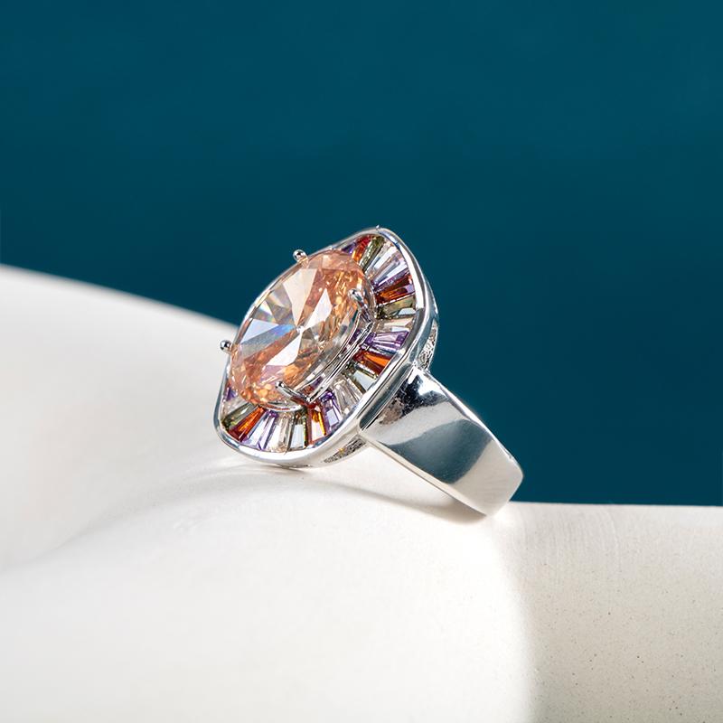 BELLA BOX Gemstone Egagement Ring For Women Silver Color Female Ring  Exaggerated Silver Hand FingerJewelry Wedding Party Gift