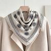71 Cotton and Linen Retro Wind Green Geometric Small Square Scarf Silk Scarf Women's New Neck Protection Small Scarf Silk Scarf Neck High Sense