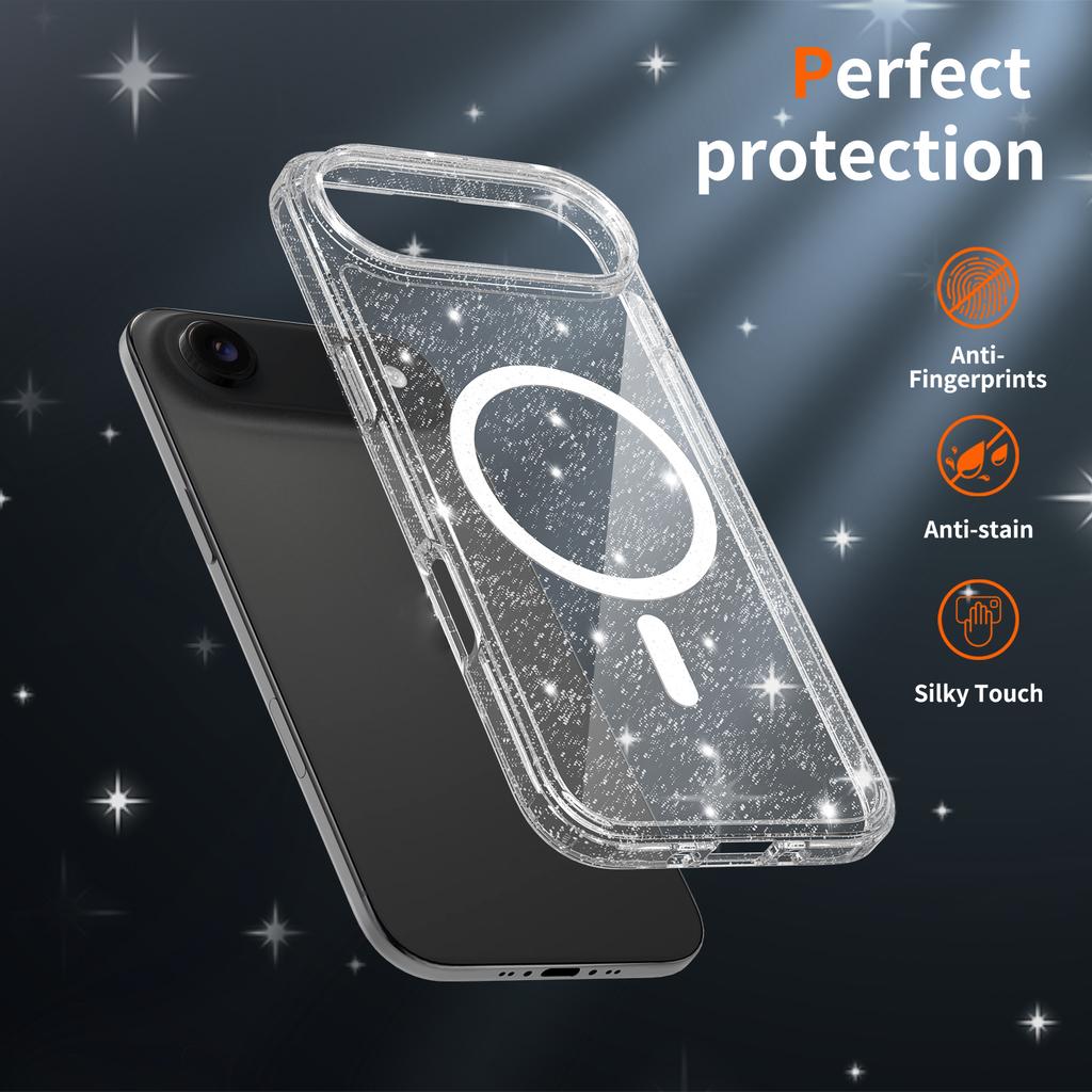 For iPhone Air Magnetic Case Glitter Design TPU PC PET Drop Proof Phone Cover
