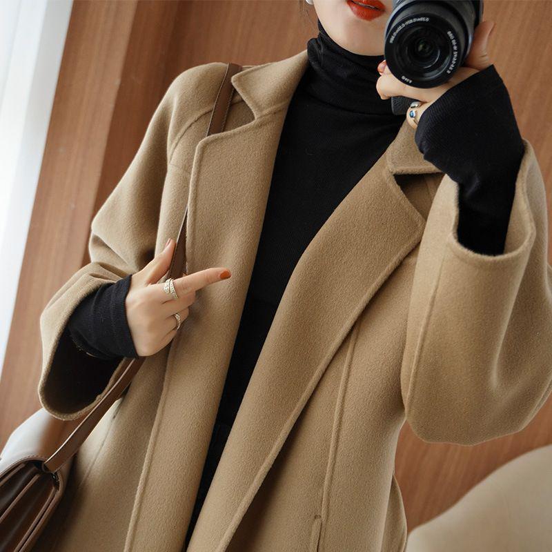 Women's Korean Style Mid-Length Double-Sided Woolen Coat - Autumn/Winter 2022 Collection, White