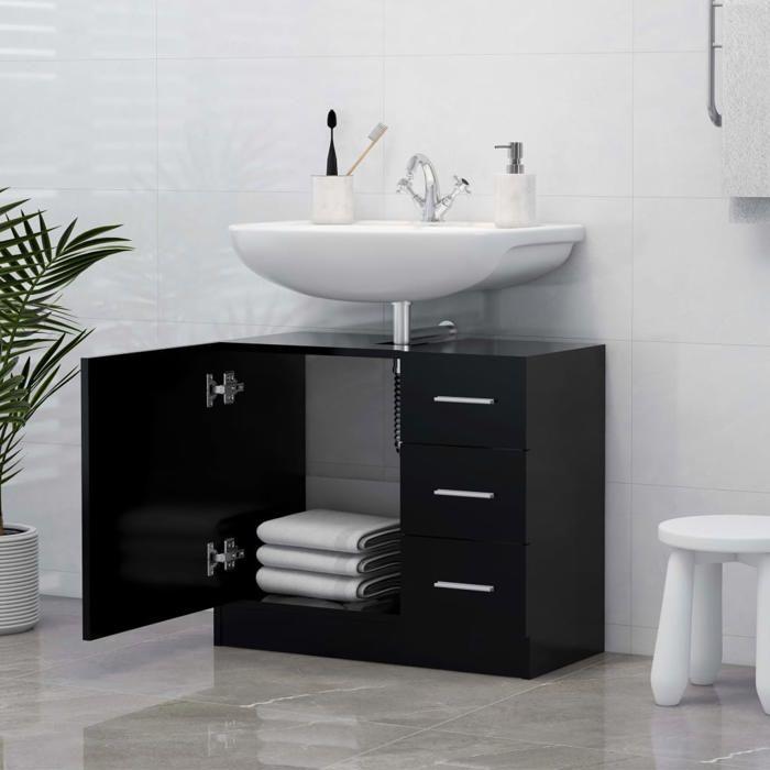 Armoire D'évier Avec Lavabo Intégré VidaXL – Noir Aggloméré, Lavabo Céramique Blanc | Meuble Salle De Bain Rangement