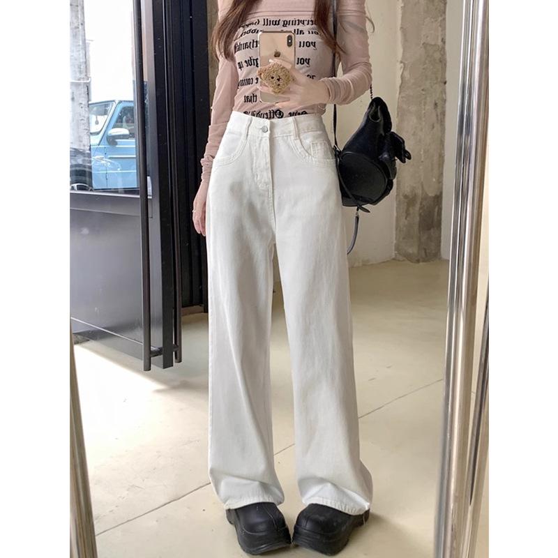 

White Plus Size Straight Leg Jeans for Women - Spring/Autumn New Arrival, Pear Shaped Fit, Loose, Slimming, Wide Leg, Floor Length Pants XL білий
