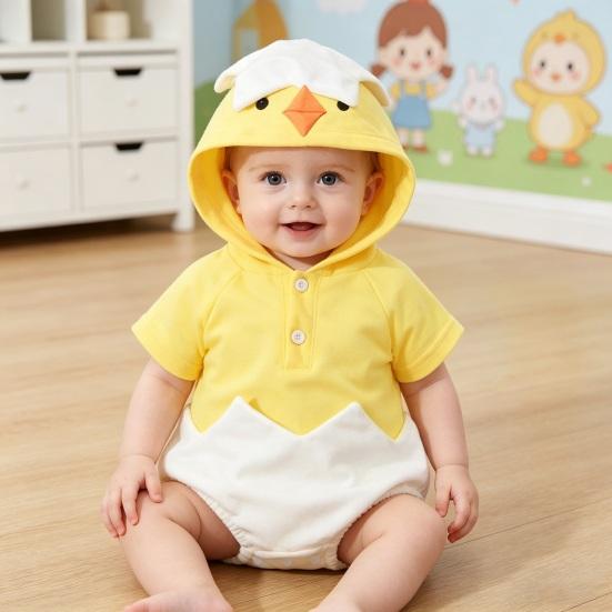Chick Costume for Babies One-Piece Jumpsuit Cotton Blend Soft Breathable Newborn Outfit with Detachable Hood Easter Party Photography
