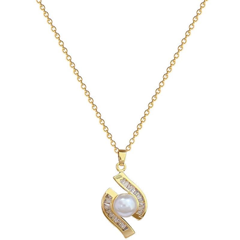 Necklace Earrings Set Light Luxury Full Of Diamonds Pearl Special-Shaped Zircon Personality Temperament Banquet Earrings Necklace