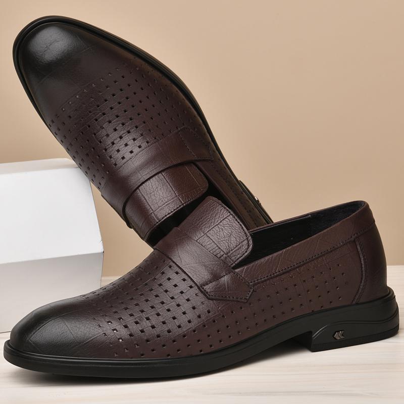 Pánské boty z pravé kůže, měkké protiskluzové gumové mokasíny, luxusní značkové ležérní ploché prodyšné boty pro muže, klasické mokasíny