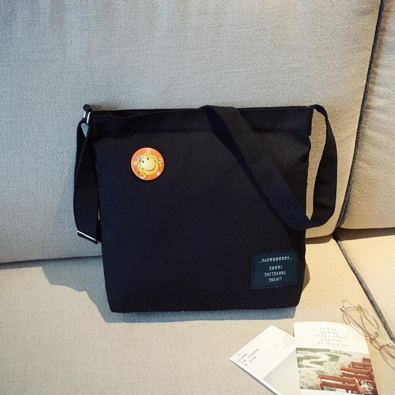 One-shoulder Portable Fresh Canvas Bag, Zipper Simple Casual Large-capacity Shopping Bag