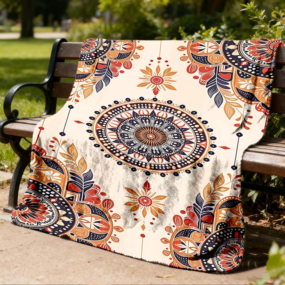 1pc Mandala Pattern Print Outdoor Blanket, Lightweight Polyester,