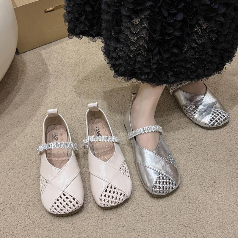 Mary Jane Shoes Children's Flat Silver Summer Hollow with Skirt One Pedal Weaving 2025 New Evening Single Shoes