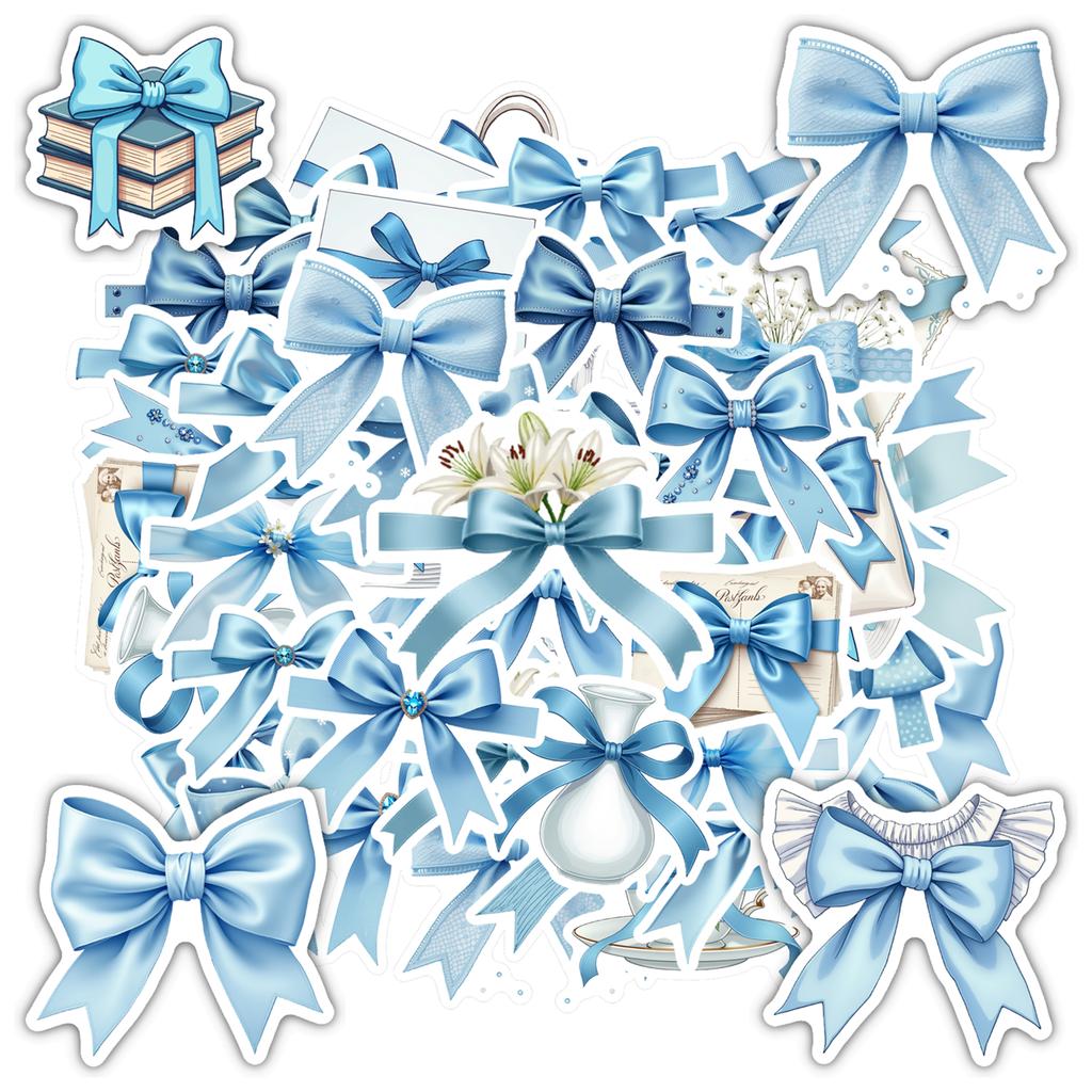 35-100pcs Cartoon Cute Blue Bow Sealing Sticker Diy Pvc Laptop Decals Decoration Stiker Reward Gift Stationery School Supplies