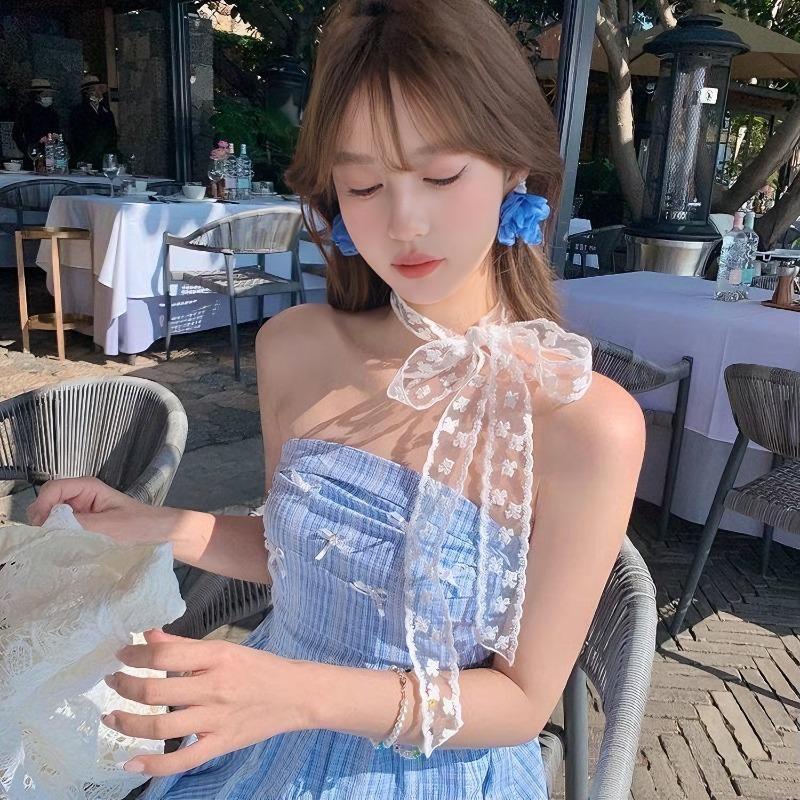 Bows, Pearl Strings, Silk Scarves, Summer Vacation Style, Atmosphere-enhancing Neckband Decoration, Hairband, Hair Ties