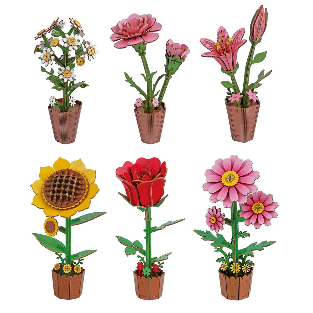 3D Wooden Puzzles Flowers Diy Artifical Botanical Bouquet Puzzle Kit Home Decoration For Adults Mother's Day Birthday Gift