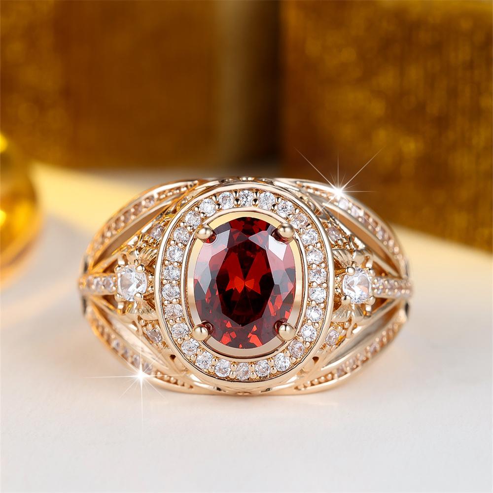 Big Oval Red Crystal Egg Shape Stone Rings For Women Vintage Gold Color Engagement Ring Wedding Jewelry Bridal Versatile Gifts