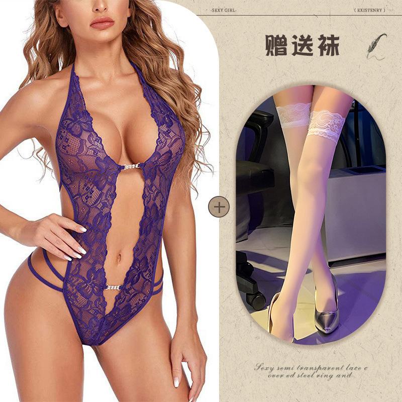 European and American sexy lingerie perspective backless body sculpting lace