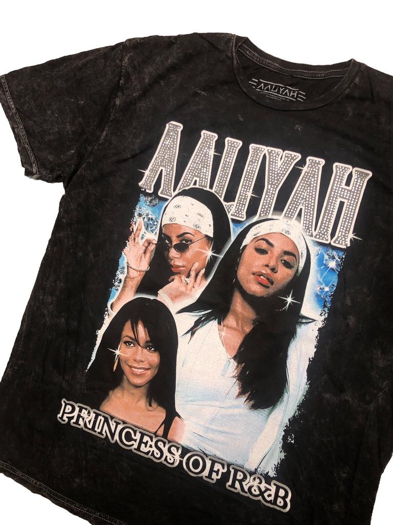 Aaliyah T Shirt L Mineral Wash Rhinestone Bling Princess Of R &B NEW