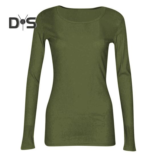 Pullover Tops Women Ribbed Long Sleeve Bottoming Top Regular Fit Lightweight Crew Neck Shirt Daily Wear