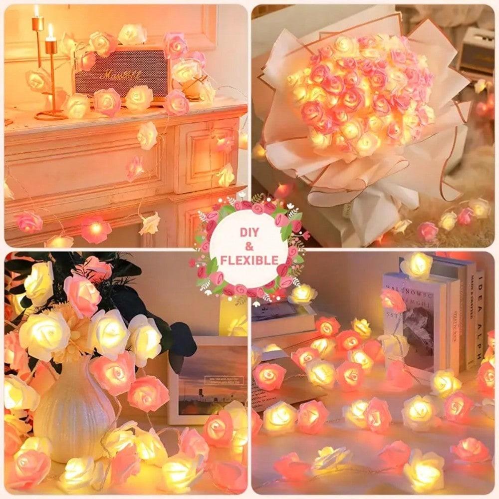 LED Rose String Lights, 10 LED, Indoor Outdoor DIY Decor, Battery Box (Battery Not Included)