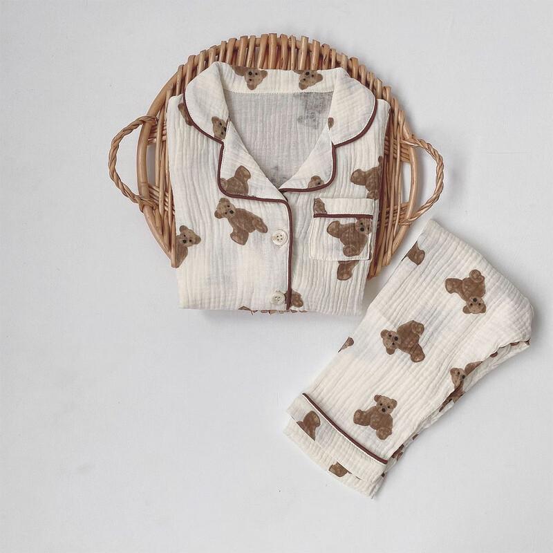 Girls' Cute Bear Print Long-Sleeve Pajama Set