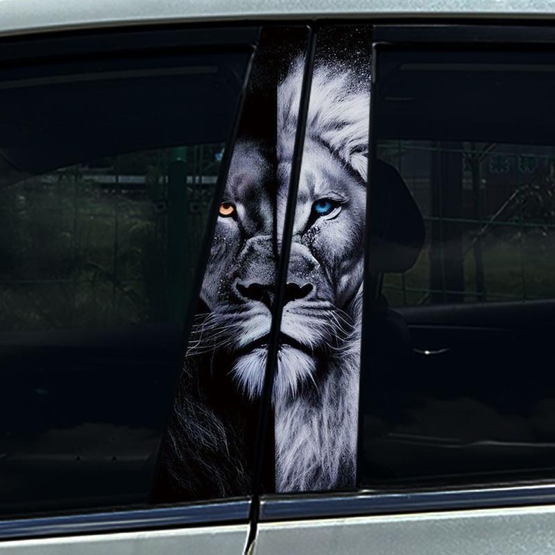 2pcs Animal Lion Dog Car Center Pillar Sticker Auto B Pillar Protective Film Decoration Scratch Cover Sticker