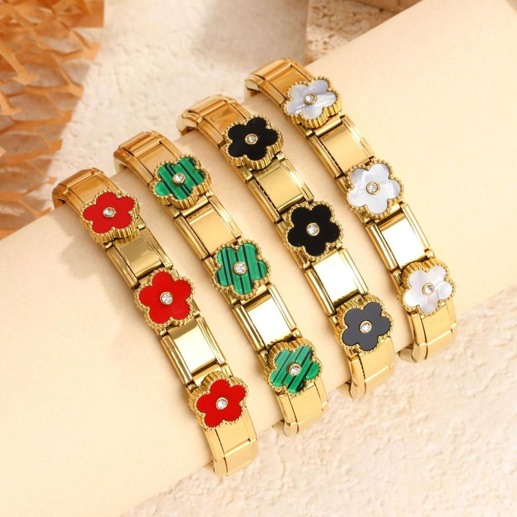 Stainless Steel Strap Stretch Five Leaf Flower Gold/Silver Bracelet Simple for Woman Girl New Trend Party Casual Jewelry Clover