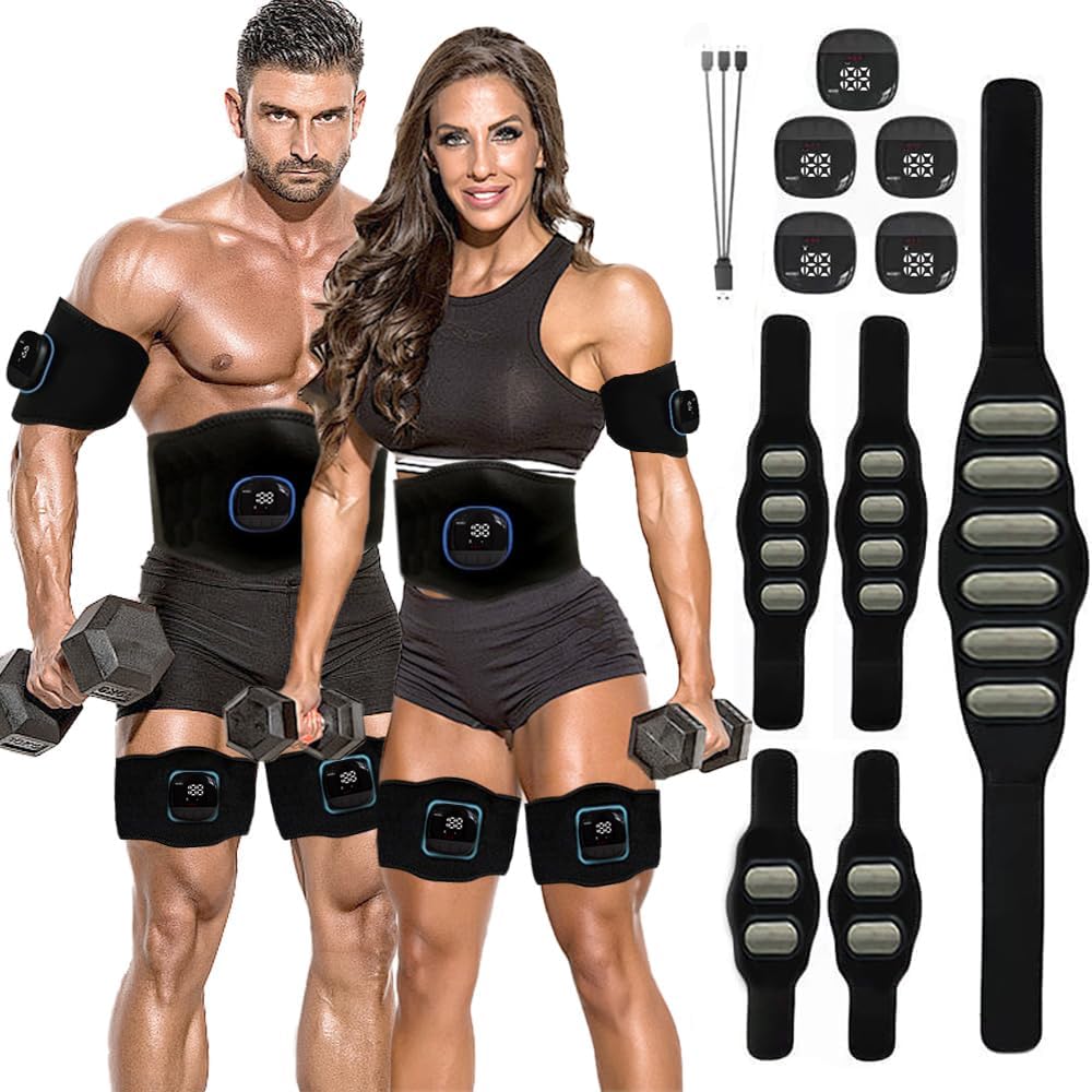 

EMS Abdominal Muscle Training the Ultimate No Gel Sheets Stainless Steel Electrode Muscle Training Calorie Support for and Muscle Extension Belt USB