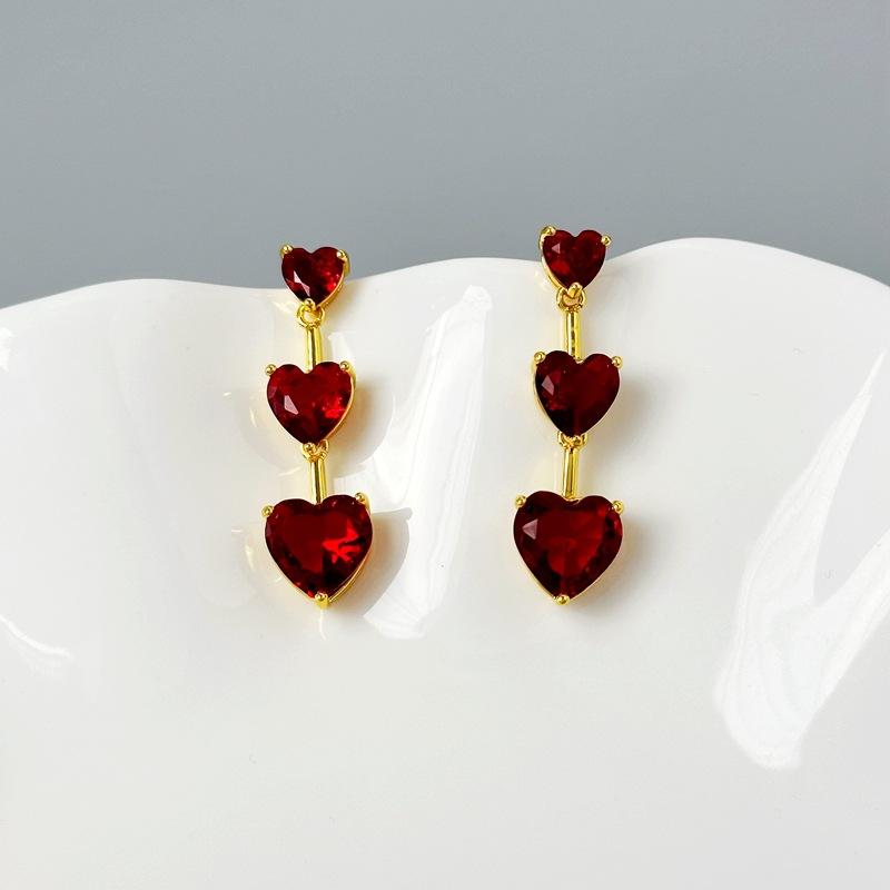 

Light Luxury Personalized Long Fringed Love Zircon Earrings Simple Women S High-End Earrings красный