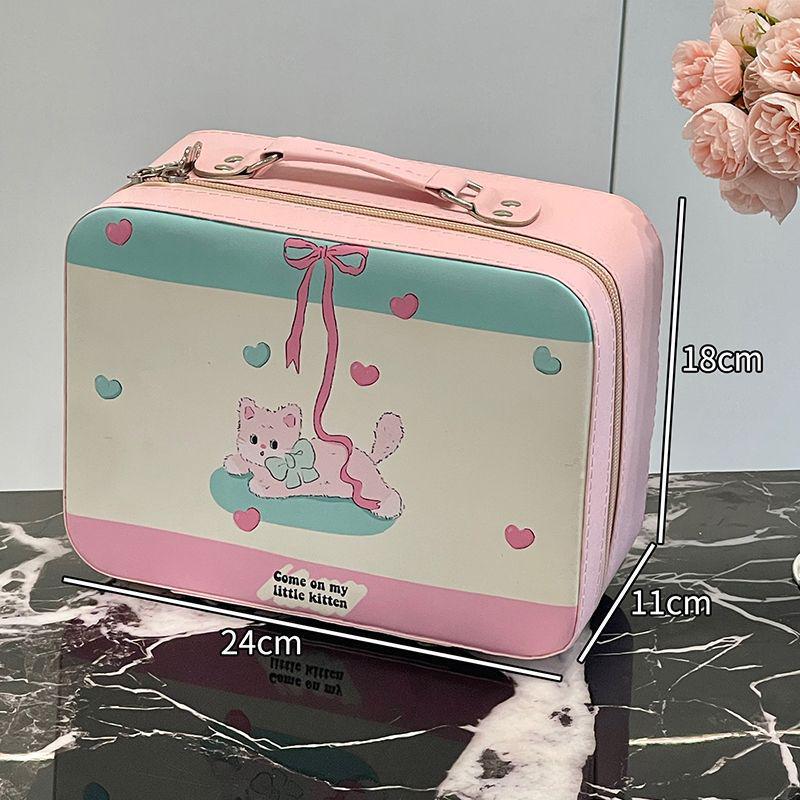 Large Capacity Cute Handbag Makeup Case with Mirror - Portable Travel Cosmetics Bag